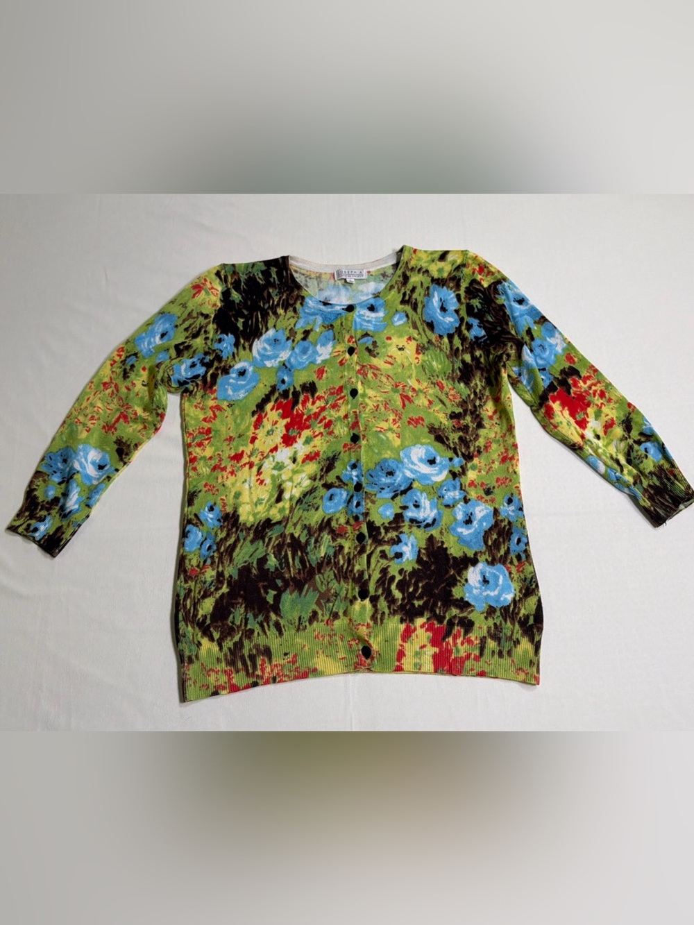 Joseph A Multicolor Floral Crewneck Cardigan